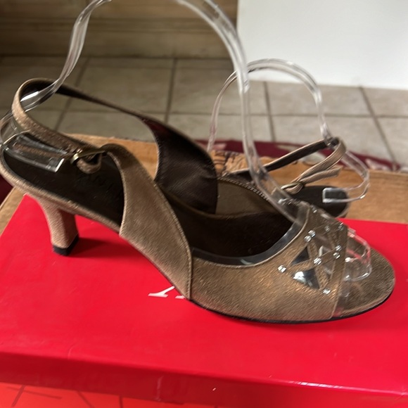 VanEli Slingback Rhinestone Pumps in Dark Gold Leather - Picture 10 of 15